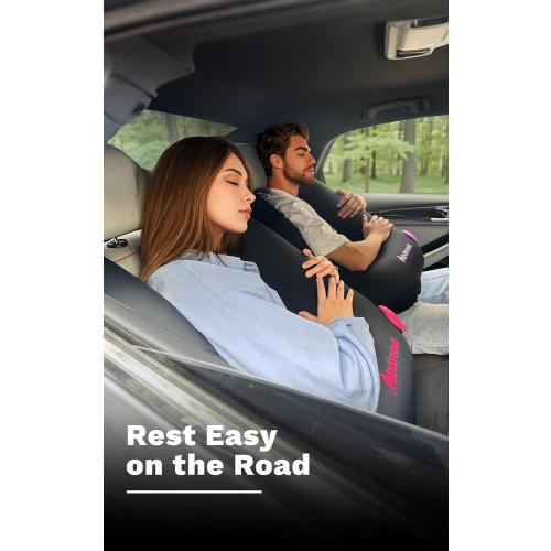 Travel Pillow Inflatable Car Pillow for Kids & Adults – Car Sleeping Neck & Head Support for Long Road Trips, Kids Sleeping Aid with Mini E-Pump (Rose Red)