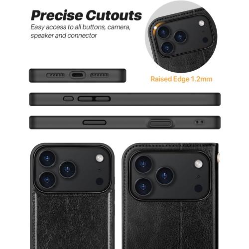 OCASE for iPhone 17 Pro Max Detachable Wallet Case, Black