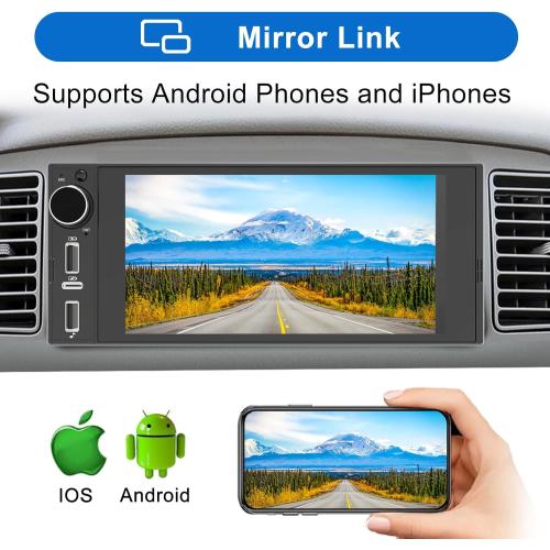 Single Din Touchscreen Radio Wireless Apple Car Play Wireless Android Auto, 6In Single Din Car Stereo with Mirror Link Bluetooth FM GPS Navigation SWC EQ