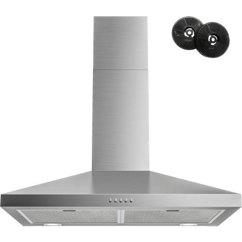 FIREGAS Range Hood 30 Inch, Stainless Steel Wall Mount Kitchen Hood 450 CFM with 3 Speed Exhaust Fan, Ducted/Ductless Convertible, Stove Vent Hood for Kitchen with Aluminium Mesh and Charcoal Filters