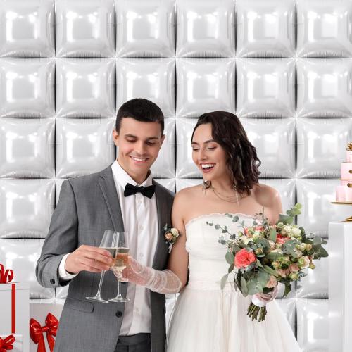 NISOCY 36PCS White Square Foil Balloons Wall Backdrop Double Sided Pearl White Balloons Tunnel Arch Kit for Birthday Wedding Engagement Bridal Baby Shower Party Decoration