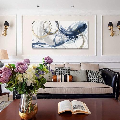 Sxurmtiie Canvas Wall Art Abstract Art Paintings Blue Fantasy Colorful Graffiti on White Background 24inchx48inch Modern Artwork wall Decor for Living Room Bedroom Kitchen…