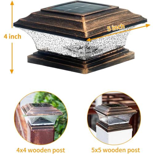 HUYIENO Solar Post Cap Lights Outdoor LED Lighting Deck Fence Light Two Modes Warm White/7 RGB Color Changing Suitable for 4x4 5x5 Wooden Posts (Brushed Copper, 8pk), HY1238