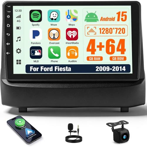 SIXWIN 8 Core Qualcomm Android Car Stereo for Ford Fiesta 2009-2014 9 Inch Touch Screen with CarPlay Android Auto 4G 64G Bluetooth Cooling Fan Weather Forecast UI Design Intelligent Voice