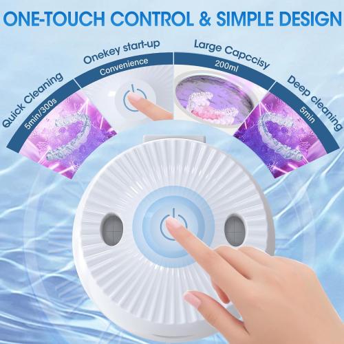 Ultrasonic Retainer Cleaner Machine, Cleaning Pod for Jewelry Cleaner, Dentures, Mouth Guards, Rings, Earrings, Glasses- 200ML 45kHz One-Touch 5-Minute Deep Clean (White)