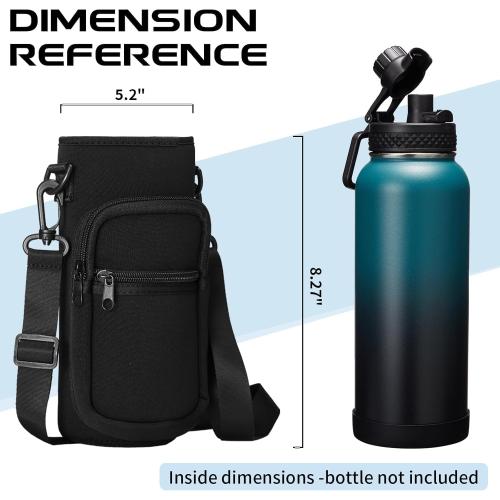 Black Water Bottle Carrier with Shoulder Strap for 32oz Water Jugs, Water Bottles Holder Bag with Phone Pouch Pockets for Camping& Travelling-The Perfect Flask Accessory