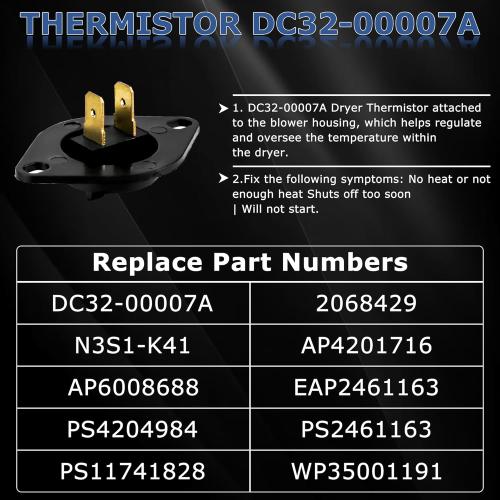 【5000  Cycle Life】DC47-00019A Heating Element for SAMSUNG Dryer DV42H5000EW/A3 DV45H7000EW/A2 DV40J3000EW/A2 DVE50R5400V/A3 DV42H5200EP/A3 DVE50R5200W/A3 DVE50M7450W/A3 3 DV210AEW/XAA by TOMOON