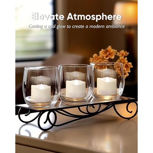 Homemory Cool White Flameless LED Tea Lights Candles, 200 Hour Battery Operated Fake Electric Votive TeaLights for Christmas, DIY Mood Lighting, Party, Holiday, Funeral, Home Decor, 24-Pack