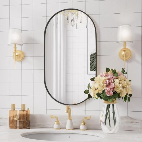 Protylctaster Oval Bathroom Mirror,20x28'' Wall Mirror,Bathroom Mirror Oval,Pill Shaped Mirror,Entryway (Black)