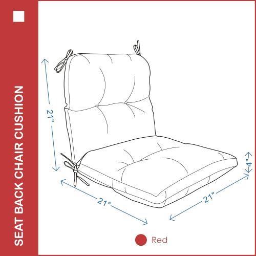 Outdoor Indoor Seat/Back Chair Tufted Cushion,All-Weather Patio Chair Cushion with Ties,for Patio Furniture,Red