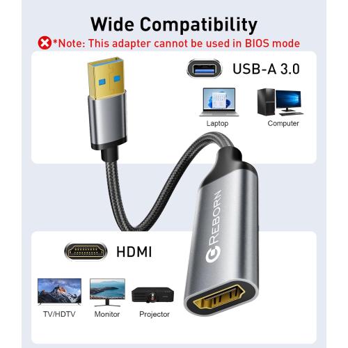 Reborn USB to HDMI Adapter, 1080P@60Hz for Macos Windows 7/8/10/11