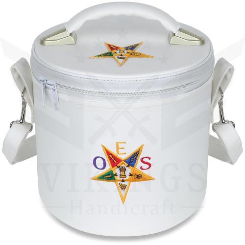 Generic Masonic OES Crown, Fez Case - Order of Eastern Star White Fez Cap For Freemasons With Strap For Hanging on Shoulder