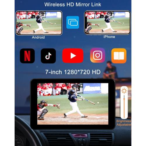 Wireless CarPlay Android Auto Car Screen, 7 Inch HD Bluetooth AirPlay Touch Screen Protable Car Stereo Naivgation Music Video Player Mirrorring, Siri, AUX, Voice Assistant