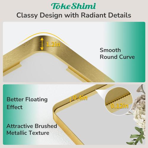 TokeShimi 16x20 Brushed Gold Bathroom Mirror,Vanity Mirror Bathroom Wall with Tempered Glass,Modern Metal Framed Mirror with Aluminum Frame(Horizontal/Vertical)