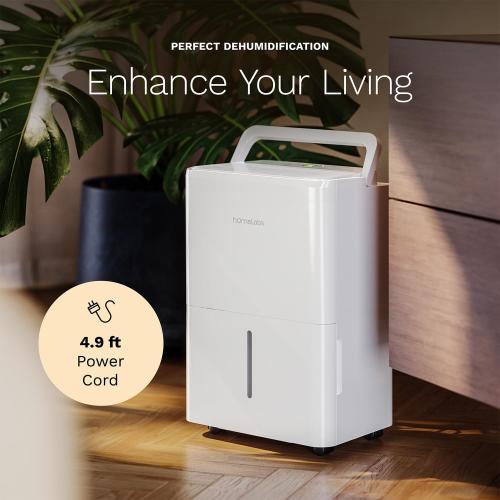 hOmeLabs 8 Pint Wi-Fi Dehumidifier for up to 1,800 Sq Ft Rooms (MAX 24 Pint at 95°F, 90% RH) – Ultra Quiet, Compact Design with Smart Controls and Drain Hose