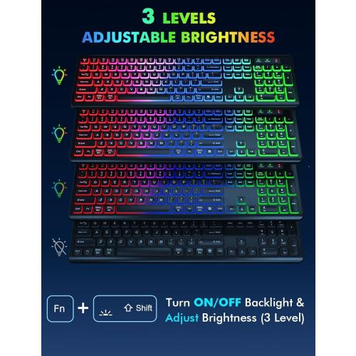 Wireless Keyboard - RGB Backlit, Rechargeable & Light Up Letters, Full-Size, Ergonomic Tilt Angle, Sleep Mode, 2.4GHz Quiet Keyboard for Mac, Windows, Laptop, PC - missing mouse