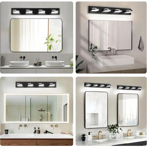 LED Modern Bathroom Vanity Light Fixtures, Dimmable Matte Black Vanity Lights for Bathroom Lighting Fixtures Over Mirror, with 360° Rotatable Acrylic Heads 4-Light 30-inch (Cool White 6000K)