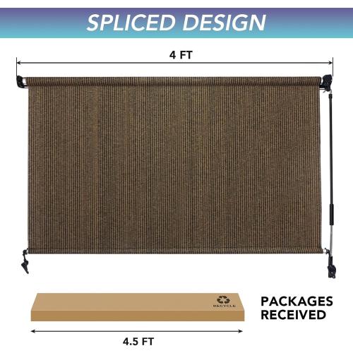 KANAGAWA 4'(W) x6'(H) Mocha Outdoor Roller Shade - Cordless Exterior Roll Up Sun Shade for Patio, Pergola, Front Porch, Gazebo - Outdoor Blinds Screens for Patio
