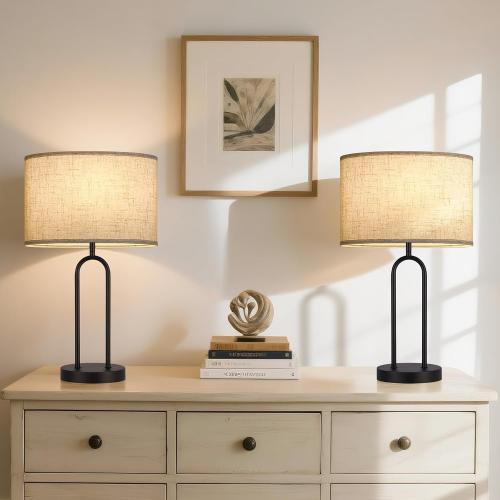 Oval Lamp Shades Set of 2, 16.5L x 9.6W x 11H, Large Beige Lampshades for Table Lamps Bedside Lamps, Natural Linen Lamp Shades for Floor Lamps, Suitable for E26 Base and Saddle Base, Easy Assembly