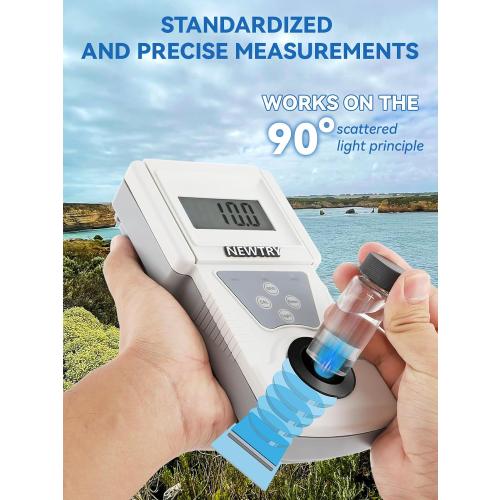 NEWTRY Turbidity Meter, Portable Digital Water Turbidimeter, ISO7027 Compliant, Accuracy 0.1, 0-200NTU, LCD with Backlight, for Lab Water Treatment Plant Wine Industry