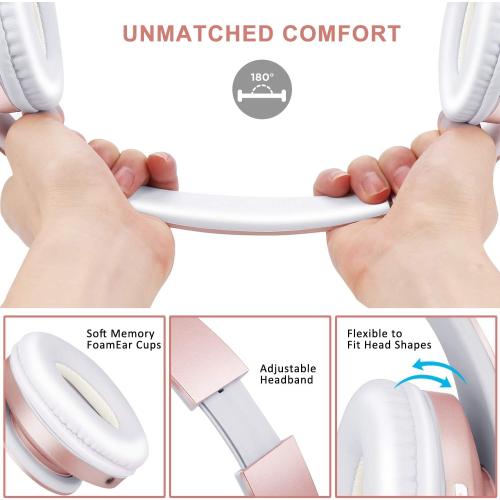 ZIHNIC Bluetooth Headphones Over-Ear, Foldable Wireless and Wired Stereo Headset Micro SD/TF, FM for Cell Phone,PC,Soft Earmuffs &Light Weight for Prolonged Wearing(Rose Gold)