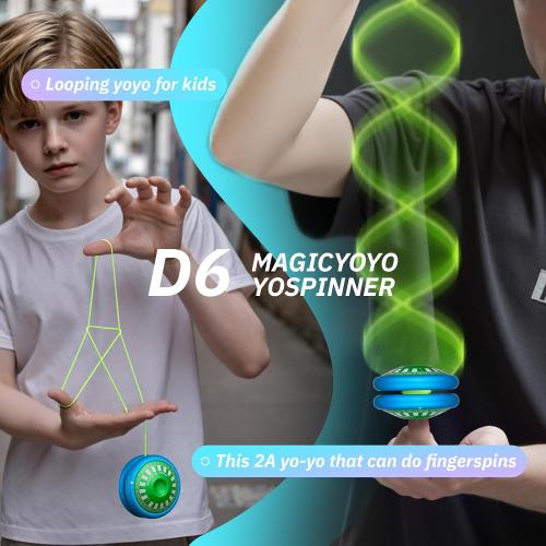 MAGICYOYO D6 Multifunctional Yoyo for Kids, Professional Finger Spin Yoyo with Responsive & Unresponsive Functions, Metal 2A Trick Yo-yo, Kids & Adults Friendly Gift Toy (Blue with Green Cap)