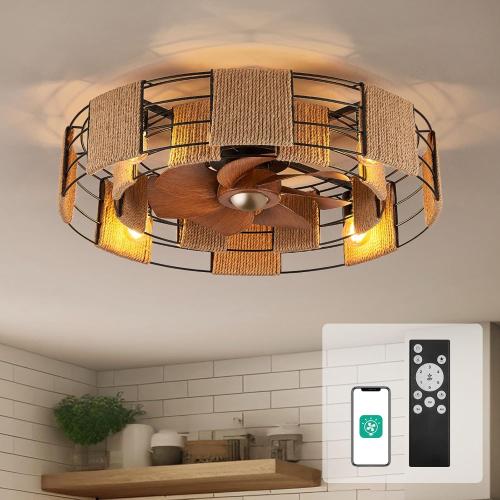 Orison 22 Caged Low Profile Ceiling Fan With Light, Remote, and App Control - Flush Mount, 7 Blades, 6 Speeds, 4 Bulbs
