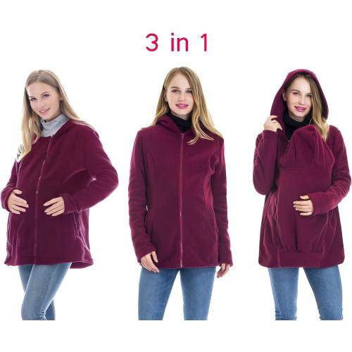 Smallshow Women's Fleece Zip Up 3 in 1 Maternity Baby Wearing Hoodie Sweatshirt Jacket large