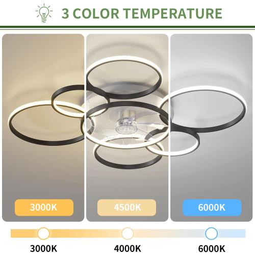 41 Modern Ceiling Fan with Lights, Flush Mount Ceiling Fan with Tri-Color Light 6-Speed Wind, Low Profile Ceiling Fans with Led Light and Remote Control for Living Room Bedroom Dining Room