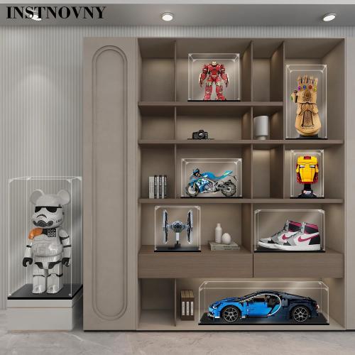 Acrylic Display Case for Collectibles Assemble Acrylic Display Box for Lego 21042 Building Statue Clear Acrylic Case for Display Model Trophy Action Figures(Black,7.9*7.9*18.9 inch)