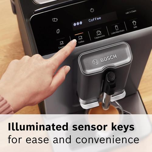 Bosch TIU20508 300 Series Fully Automatic Espresso Machine with Milk Express (in-cup frother), LCD   Touch Control Panel, Cup Warmer, OneTouch Milk-based Beverages and 5 Beverage Options, Dark Silver‼️Light dirt‼️