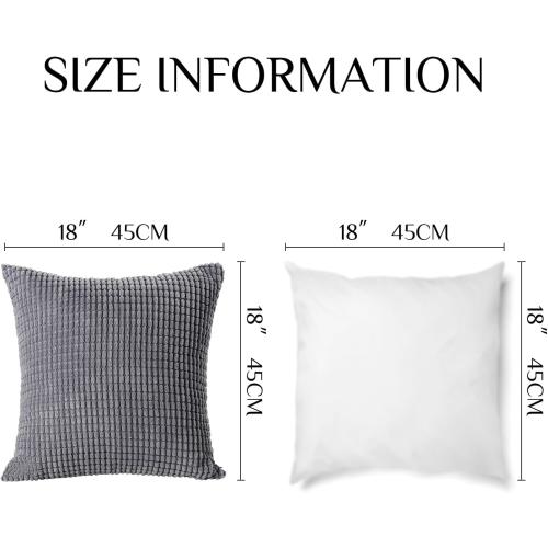 Softalker Throw Pillow Covers 18x18 Inch, Set of 2, Soft Corduroy Boho Stripe Decorative Pillow Cover, Couch Fluffy Pillow Cover for Farmhouse Home Decor Bed Living Room, Dark Grey