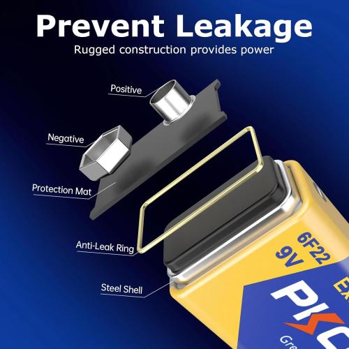 PKCELL 9V Batteries, 10 Pack 9 Volt Batteries Carbon Zinc, 9V Battery for Smoke Detector, Alarms, 6F22 Square Battery