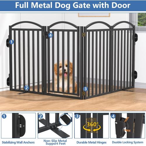 Size 80x36 Color Black Malier Metal Freestanding Dog Gates with Door, 36'' Height Outdoor Indoor Dog Fences, Extra Wide Foldable Puppy Gate for Stairs (Black, 【4 Panels with Door】 80''W × 36''H)