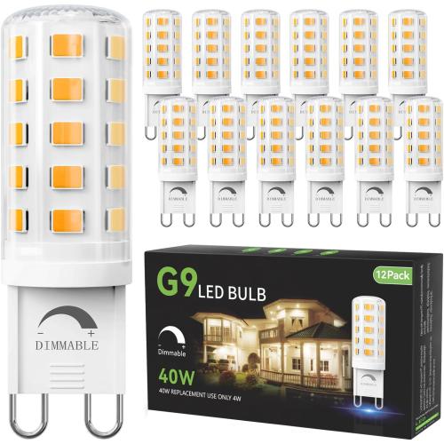TJOY 12 Pack Dimmable G9 LED Bulb 3000K, 40 Watt Eq 4W, Soft Warm White | T4 G 9 Bi-pin Base Halogen Replacement, 120V No Flicker, 450LM for Chandelier Wall Sconce