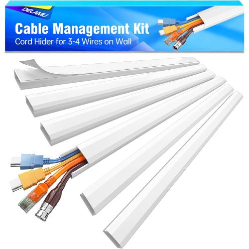 Delamu Cord Hider, Cord Covers for 3-4 Wires on Wall, Large Cable Hider Cable Management, Easy Set up Wire Hiders Wire Covers for Cords on Wall, TV Cables Cover Raceway, 6X W1.18 H0.67in, White