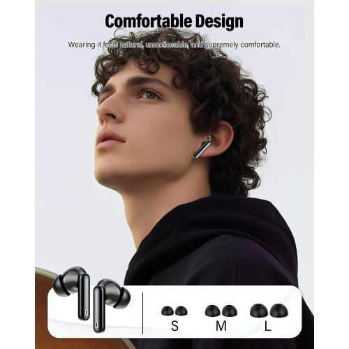 Wireless Earbuds, Bluetooth 5.4 Headphones Bass Stereo, Ear Buds with Noise Cancelling Mic, LED Display in Ear Earphones Clear Calls, IP7 Waterproof Bluetooth Earbuds for Phones/Sports/Laptop, Black