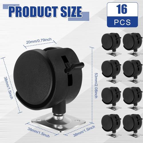 Barydat  Plastic Furniture Wheels with Brake Swivel Replacement Wheels Small Nylon Plastic Casters for Rolling Cart Table Chair Cabinet, Black (Flat Style)