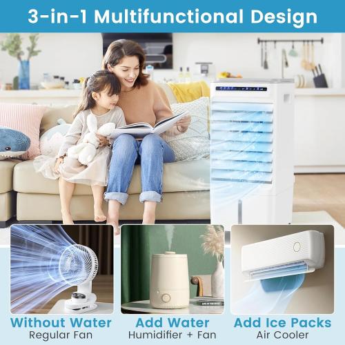 ARLIME 3 in 1 Evaporative Air Cooler, Windowless Swamp Cooler with 4 Modes, 3 Speeds, 7H Timer, Wide Oscillation, Remote, Double Tanks and 4 Ice Packs, Cooling Fan for Bedroom Living Room Office