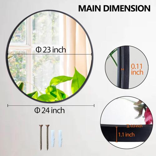 Smartxchoices 24 Inch Round Mirror, Metal Frame Wall Mirror Mounted Circle Mirrors, Vanity Mirror Modern Minimalist Wall Décor for Entryway, Bathroom, Washroom, Living Room, Bedroom