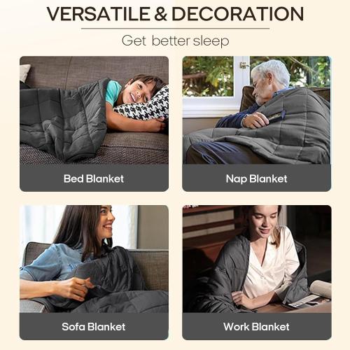 ZonLi Weighted Blanket (60x80, 20lbs, Dark Grey) Queen Size Weighted Blanket for Adults, High Breathability Heavy Blanket, Soft Material with Premium Glass Beads
