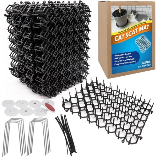 Color White Size 6x8 Ley's 24 Pack Cat Deterrent Mat, 6 x 8 in Scat Mat with Spikes, Keep Cats Away from Plants, Indoor Furniture & Outdoor Garden Fence – Pet Repellent Barrier