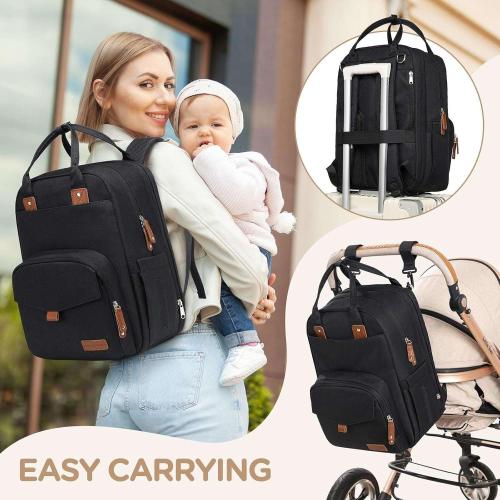 Extra Large Diaper Bag Backpack for Two Kids Twins - Expandable Baby Bag (26-36L), Dual Big Compartments - Includes Changing Pad & Stroller Straps, Unisex Black