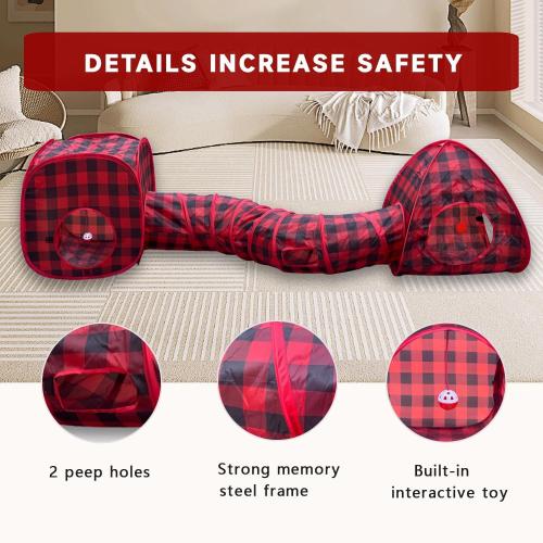 Cat Tunnels for Indoor Cats with Cube Tent Toys Combo, Interactive Collapsible Tent for Hiding Hunting and Resting, Pet Tube with Toy Bell for Kitten, Rabbit, Puppy, Ferret - Set of 3