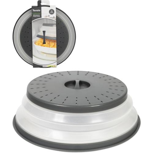 Tovolo Microwave Splatter Cover for Food, Large (Charcoal) - Collapsible & Vented Silicone Splatter Guard Lid - Microwave Plate & Dish Cover with Handle - BPA-Free Kitchen Gadget for Meal Prep