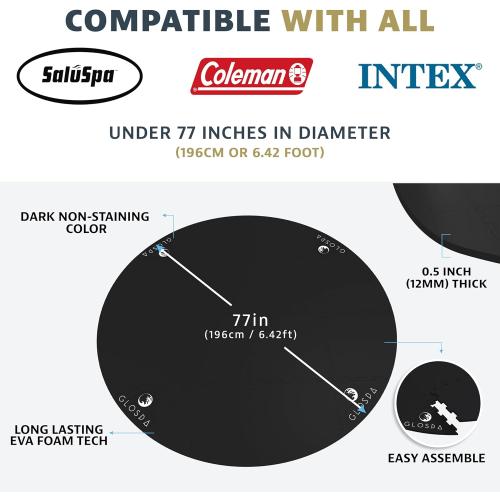 Hot Tub Mat for Inflatable Tub, 77'' Hot Tub Pad Foundation, 0.5in Thickened Eva Foam Padding Inflatable Outdoor Pool & Hot Tub Base Mats for Under Floor Protection & Heat Insulation