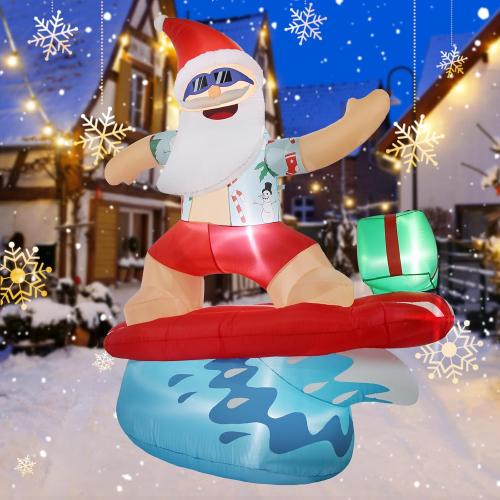 Christmas Inflatable Santa Claus Decorations Outdoor 6.5FT Hawaiian Surfing Giant Large Tall Funny Blow up Xmas Yard Decoration Led Light Décor for Indoor Outside Holiday Party Garden Lawn