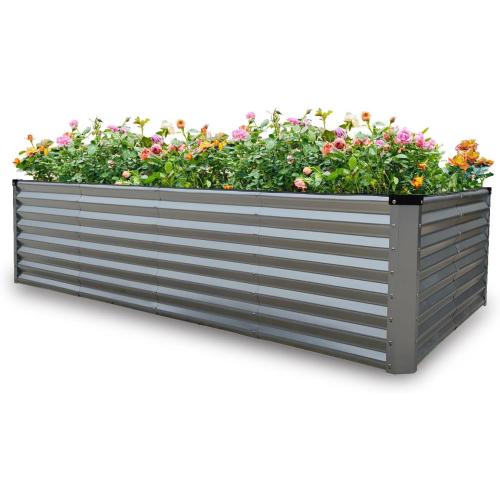 GARDMAX 8x4x2FT Galvanized Raised Garden Bed Kit, Metal Planter Boxes Outdoor with Easy Assembly, Large Garden Bed for Vegetables, Fruits, Flower, Herbs Rectangle Silver