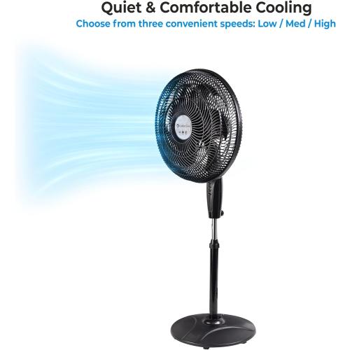 Comfort Zone PowrCurve Oscillating Pedestal Stand Fan, 18 inch, 6 Blades, Tri-Curve Grill for Reduced Noise, 180° Adjustable Tilt, Button Control, Ideal for Home, Bedroom & Office, CZST180BK