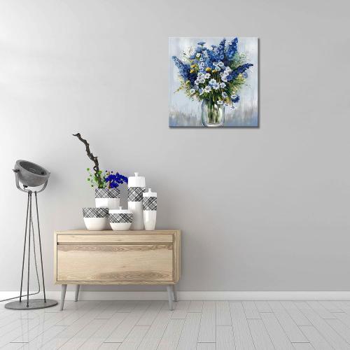 Blue and White Flower Wall Art, Bathroom Floral in vase Canvas Print Nature Scenery Wall Art for Living Room Bedroom Wall Painting Decoration Modern Artwork